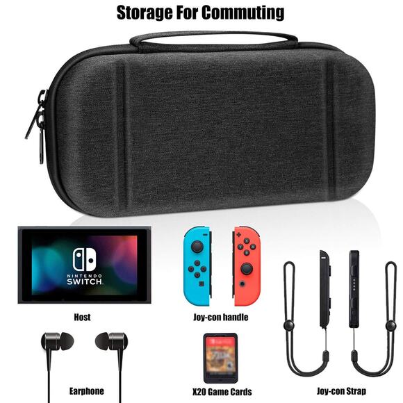 Carrying EVA Hard Shell Protective Case For Nintendo Switch & OLED - Black/Gray - Picture 2 of 11